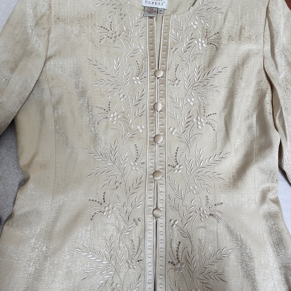 Adrianna Papell Size 10 Vintage Silk Skirt Suit Set Champagne Formal Midi READ - Picture 8 of 11